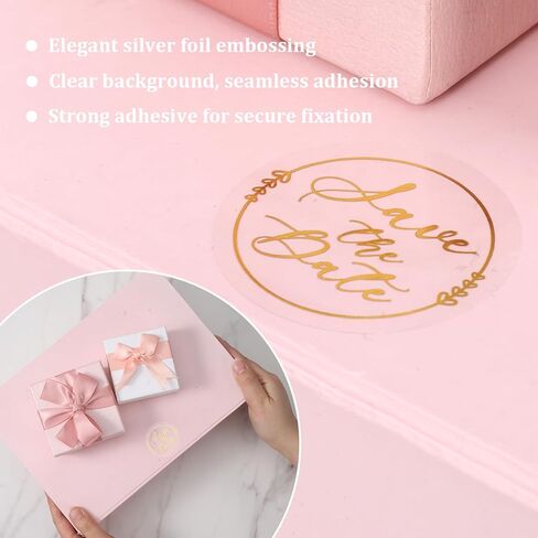 100 X Save The Date Envelopes Stickers, Gold Foil Transparent Wedding Invitation Seals, Embossed Save The Date Envelope Seals for Business Branding, Party Favors Gift Packaging in Kuwait