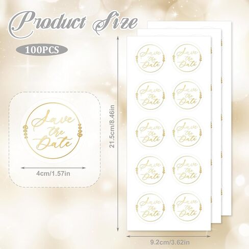 100 X Save The Date Envelopes Stickers, Gold Foil Transparent Wedding Invitation Seals, Embossed Save The Date Envelope Seals for Business Branding, Party Favors Gift Packaging in Kuwait