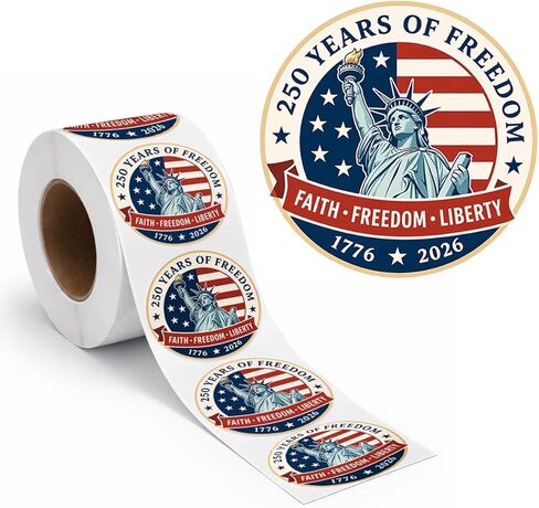 500 Pcs/Roll 1.77" Round Patriotic 250th Anniversary Stickers, Vintage Waterproof 4th of July USA Decals, Retro American Flag Labels for Gifts, Envelopes, Party Decor in Kuwait