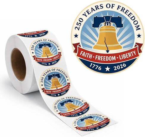 500 Pcs/Roll 1.77" Round Patriotic 250th Anniversary Stickers, Vintage Waterproof 4th of July USA Decals, Retro American Flag Labels for Gifts, Envelopes, Party Decor in Kuwait