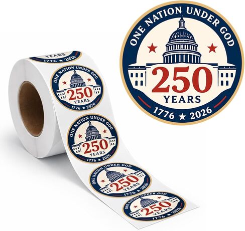 500 Pcs/Roll 1.77" Round Patriotic 250th Anniversary Stickers, Vintage Waterproof 4th of July USA Decals, Retro American Flag Labels for Gifts, Envelopes, Party Decor in Kuwait