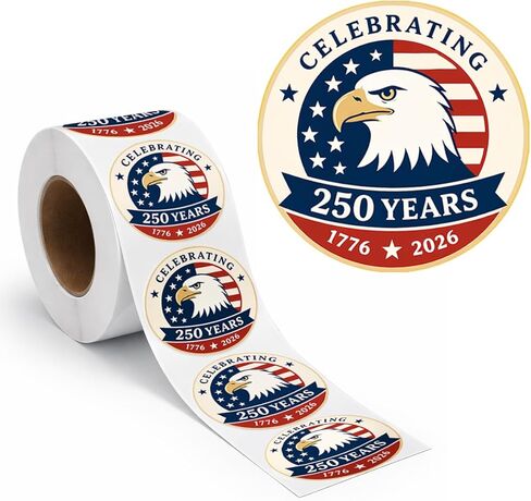 500 Pcs/Roll 1.77" Round Patriotic 250th Anniversary Stickers, Vintage Waterproof 4th of July USA Decals, Retro American Flag Labels for Gifts, Envelopes, Party Decor in Kuwait