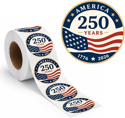 500 Pcs/Roll 1.77" Round Patriotic 250th Anniversary Stickers, Vintage Waterproof 4th of July USA Decals, Retro American Flag Labels for Gifts, Envelopes, Party Decor in Kuwait