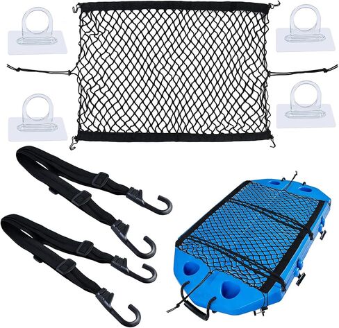 Cargo Net Kit 20.5"X29.1" Attachable Storage Net with 2 Straps and 4 Hooks Elastic Black Mesh Net Multi-Purpose Trunk Net for Cooler Trunk Boat in Saudi Arabia