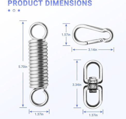 Hammock Chair Hanging Kit with Spring Hardware, Heavy Duty Suspension Swivel Hanger Hook for Porch Swing, Hanging Chair, Punching Bag, Indoor Outdoor Use in Saudi Arabia