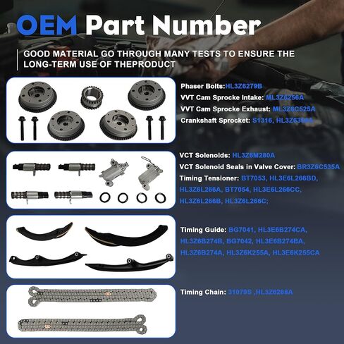 3.5 Timing Chain Kit Phasers Kit VVT Gear VCT Solenoid Guides Tensioners Fit For Ford F-150 Ecoboost Expedition Lincoln Navigator 3.5L V6 2017-2024 OE#HL3Z6B274A HL3Z6268A 3-1079S in Saudi Arabia