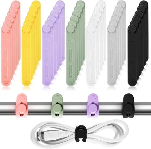 42 Pcs Silicone Cable Ties Reusable Cord Ties Cable Straps Multipurpose Elastic Silicone Cord Organizer for Bundling Fastening Earphone Phone Charger Home Office Kitchen School, 7 Colors in Kuwait