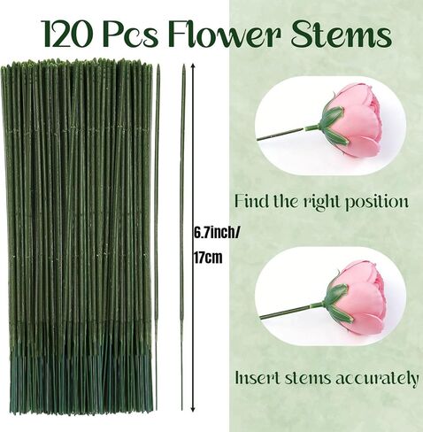 120 Pcs Green Flower Stems 17cm/6.7inch Artificial Floral Stems Plastic Flower Sticks for Artificial Flowers Bouquet Stem Making and Arrangements Ideal for DIY Crafts and Florists in Saudi Arabia