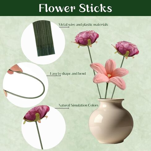120 Pcs Green Flower Stems 17cm/6.7inch Artificial Floral Stems Plastic Flower Sticks for Artificial Flowers Bouquet Stem Making and Arrangements Ideal for DIY Crafts and Florists in Saudi Arabia