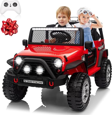 JOYRACER 24V 4WD Ride on Truck Car w/800W Motors، هدية زهرة، جهاز تحكم عن بعد، 2 مقعد، 3 سرعات، موسيقى البوب، قوة 4 عجلات، 24 فولت ركوب على سيارات لعبة للأطفال الكبار بنين بنات، أحمر in Kuwait