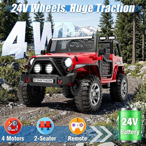 JOYRACER 24V 4WD Ride on Truck Car w/800W Motors، هدية زهرة، جهاز تحكم عن بعد، 2 مقعد، 3 سرعات، موسيقى البوب، قوة 4 عجلات، 24 فولت ركوب على سيارات لعبة للأطفال الكبار بنين بنات، أحمر in Kuwait