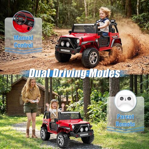 JOYRACER 24V 4WD Ride on Truck Car w/800W Motors، هدية زهرة، جهاز تحكم عن بعد، 2 مقعد، 3 سرعات، موسيقى البوب، قوة 4 عجلات، 24 فولت ركوب على سيارات لعبة للأطفال الكبار بنين بنات، أحمر in Kuwait