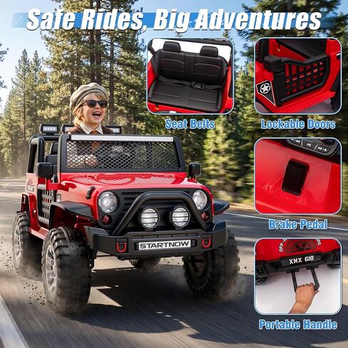 JOYRACER 24V 4WD Ride on Truck Car w/800W Motors، هدية زهرة، جهاز تحكم عن بعد، 2 مقعد، 3 سرعات، موسيقى البوب، قوة 4 عجلات، 24 فولت ركوب على سيارات لعبة للأطفال الكبار بنين بنات، أحمر in Kuwait