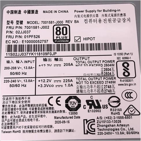 2500W Power Supply 7001581-J002 7001581-J000 02JJ037 01PF526 in Saudi Arabia
