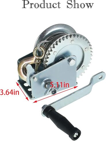 findmall Boat Trailer Winch 1500lbs with 10m 32ft Steel Cable, Crank Cable Gear Winch with Hook, Heavy Duty Hand Winch with 4.1:1 Ratio for Boat, Trailer in Kuwait