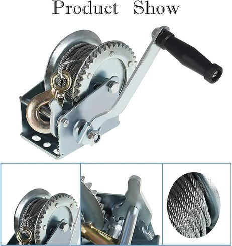 findmall Boat Trailer Winch 1500lbs with 10m 32ft Steel Cable, Crank Cable Gear Winch with Hook, Heavy Duty Hand Winch with 4.1:1 Ratio for Boat, Trailer in Kuwait