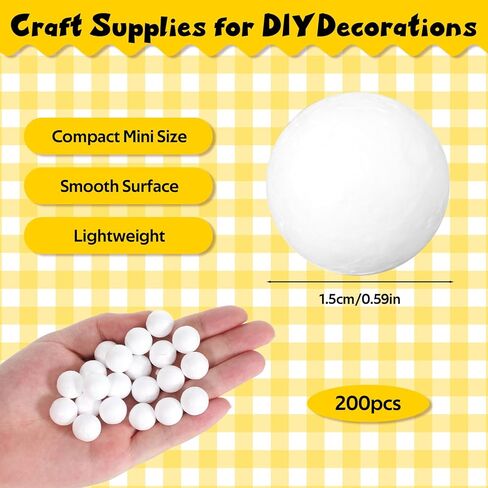 200 Pack White Craft Foam Balls 0.6 Inch Blank Round Craft Ball Small Hanging Tree Ornament Polystyrene Bead Foam Ball for DIY Decorations Art Ornaments Household Wedding Christmas in Saudi Arabia