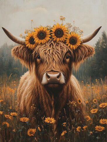 YQFCZDQ Round 5D Diamond Painting Kits for Adults,Highland Cow Diamond Art Kits for Adults Beginner,Sunflower Cow DIY Full Drill Diamond Dots Paintings with Diamonds Gem Art Craft Home Decor 12x16 in in Saudi Arabia