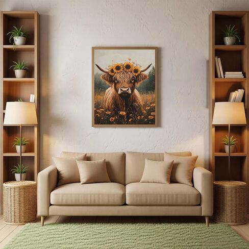 YQFCZDQ Round 5D Diamond Painting Kits for Adults,Highland Cow Diamond Art Kits for Adults Beginner,Sunflower Cow DIY Full Drill Diamond Dots Paintings with Diamonds Gem Art Craft Home Decor 12x16 in in Saudi Arabia