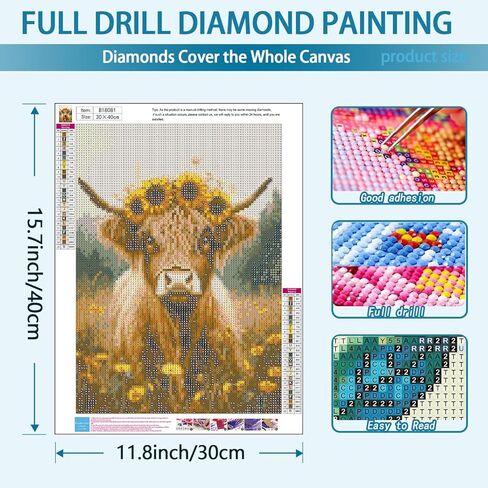 YQFCZDQ Round 5D Diamond Painting Kits for Adults,Highland Cow Diamond Art Kits for Adults Beginner,Sunflower Cow DIY Full Drill Diamond Dots Paintings with Diamonds Gem Art Craft Home Decor 12x16 in in Saudi Arabia