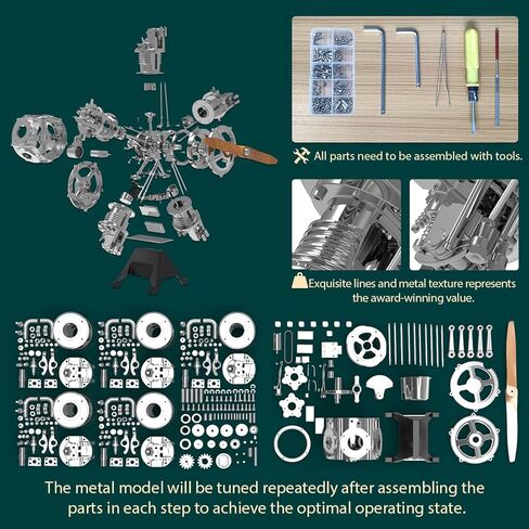 FunXylophy Internal Combustion Engine Model, 1:6 Five-Cylinder Four-Stroke Radial Engine Motor Model, Physics Experiment Kit for Adults (230+PCS) in Saudi Arabia