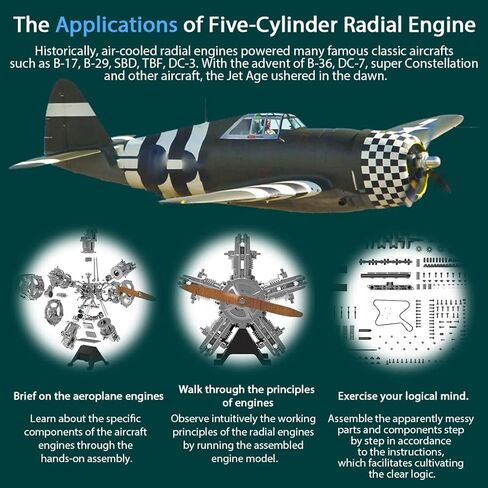 FunXylophy Internal Combustion Engine Model, 1:6 Five-Cylinder Four-Stroke Radial Engine Motor Model, Physics Experiment Kit for Adults (230+PCS) in Saudi Arabia