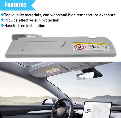 Jaronx متوافق مع Tesla Model 3/Y Sun Visor 2021 2022 2023، 1490405-01-B، استبدال حاجب الشمس من جانب السائق مع مرآة الزينة، واقي الشمس الأيسر لـ Tesla Model 3 Model Y 2021-2023 (يسار) in Kuwait