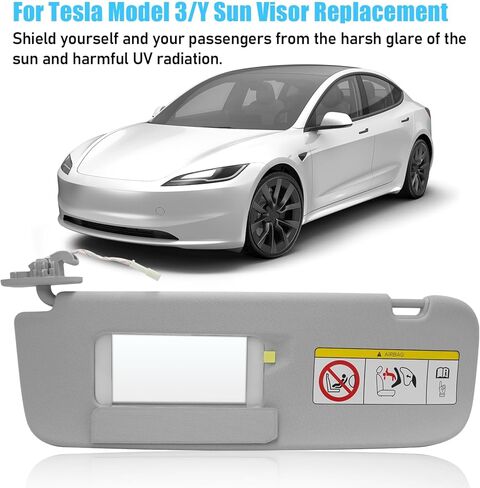 Jaronx متوافق مع Tesla Model 3/Y Sun Visor 2021 2022 2023، 1490405-01-B، استبدال حاجب الشمس من جانب السائق مع مرآة الزينة، واقي الشمس الأيسر لـ Tesla Model 3 Model Y 2021-2023 (يسار) in Kuwait