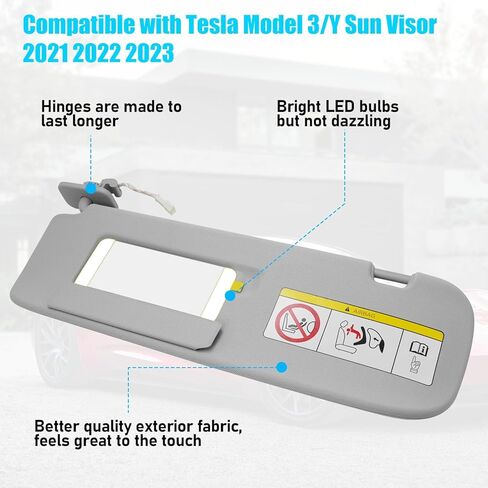 Jaronx متوافق مع Tesla Model 3/Y Sun Visor 2021 2022 2023، 1490405-01-B، استبدال حاجب الشمس من جانب السائق مع مرآة الزينة، واقي الشمس الأيسر لـ Tesla Model 3 Model Y 2021-2023 (يسار) in Kuwait