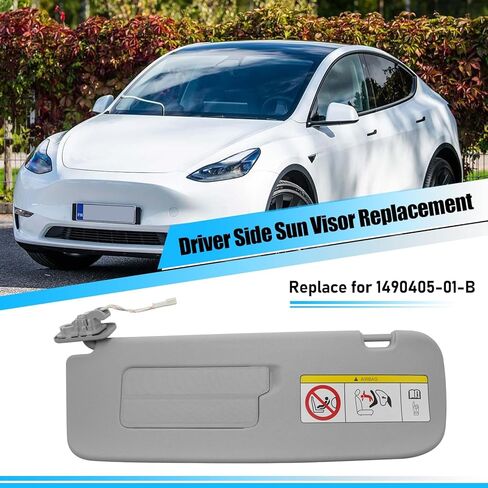Jaronx متوافق مع Tesla Model 3/Y Sun Visor 2021 2022 2023، 1490405-01-B، استبدال حاجب الشمس من جانب السائق مع مرآة الزينة، واقي الشمس الأيسر لـ Tesla Model 3 Model Y 2021-2023 (يسار) in Kuwait