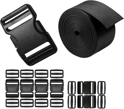 2" Heavy-Duty Buckle & Straps Set: 11 Yards Nylon Webbing 2in Wide+6-Pack Side Release Plastic Buckles+12 Pcs Tri-Glide Slide Clips, Black Stylish Plastic Buckles for Strips 2 inch Set in Saudi Arabia