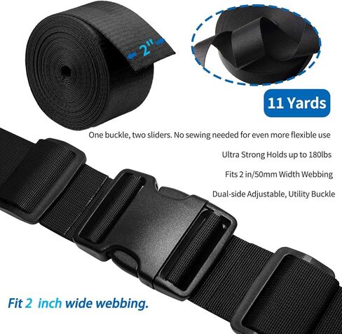 2" Heavy-Duty Buckle & Straps Set: 11 Yards Nylon Webbing 2in Wide+6-Pack Side Release Plastic Buckles+12 Pcs Tri-Glide Slide Clips, Black Stylish Plastic Buckles for Strips 2 inch Set in Saudi Arabia