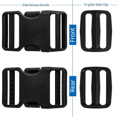 2" Heavy-Duty Buckle & Straps Set: 11 Yards Nylon Webbing 2in Wide+6-Pack Side Release Plastic Buckles+12 Pcs Tri-Glide Slide Clips, Black Stylish Plastic Buckles for Strips 2 inch Set in Saudi Arabia
