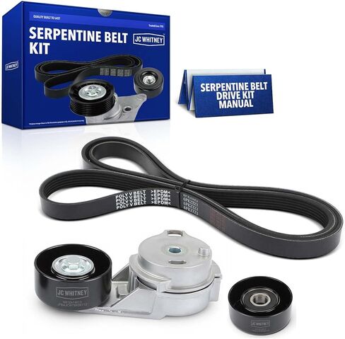 JC Whitney JFBAJCWTBK00112 Engine Serpentine Drive Belt Kit - Compatible with Chevrolet Trailblazer 02-09, GMC Envoy 02-09, Buick Rainier 04-07, Isuzu Ascender 03-08 - 4.2L in Kuwait