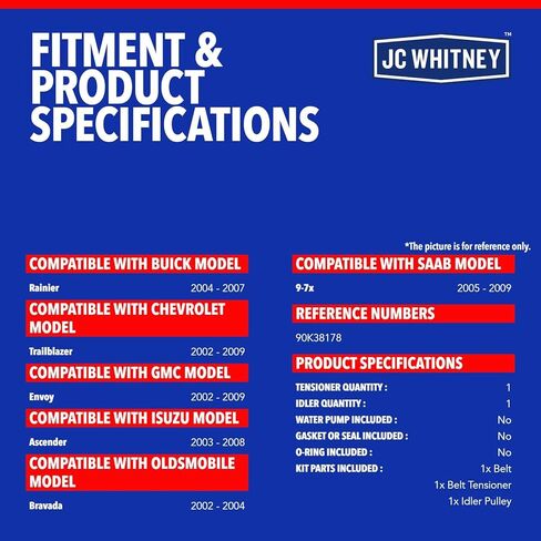 JC Whitney JFBAJCWTBK00112 Engine Serpentine Drive Belt Kit - Compatible with Chevrolet Trailblazer 02-09, GMC Envoy 02-09, Buick Rainier 04-07, Isuzu Ascender 03-08 - 4.2L in Kuwait