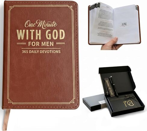 One Minute with God for Men 365 Days Daily Devotional Prayer Journal Christian Gift Set with Cross Bookmark and Pen Faux Leather Bible Prayer Tracking Diary Religious Gifts for Men in Kuwait