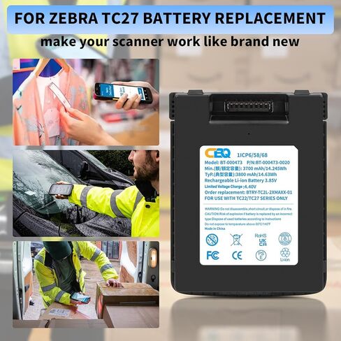 BT-000473 استبدال البطارية لـ Zebra TC22 TC27 TC22R HC20 HC50 WLMT0 ماسح الباركود 3800 مللي أمبير BT-000473-0020 BT-000473B BT-000473 BTRY-TC2L-2XMAXB-01 بطارية ليثيوم على in Kuwait