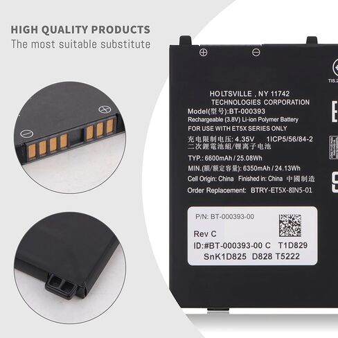 BT-000393 BT-000393-02 Battery for Zebra ET50 ET55 ET51 ET56 ET5X BTRY-ET5X-10IN5-01 BTRY-ET5X-8IN5-IA Series Barcode Scanner Ultra High Capacity Replacement 3.8V 6350mAh/24.13Wh in Kuwait