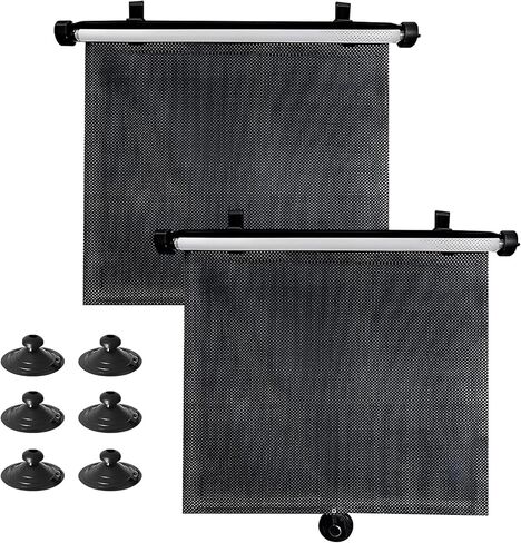 2PCS Car Window Shades, 18"×16" Retractable Side Window Roller Shade with Suction Cups, Automotive Sunshade for Baby for Heat UV Rays Glare Protection, Interior Car Accessories (Black+White) in Kuwait