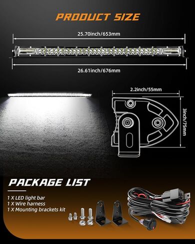 CO LIGHT LED Light Bar 26 inch 36W Spot & Flood Combo Beam Driving Light Bar - IP68 Waterproof Work Lightbar with Mounting Brackets & 6D Reflectors for Off-Road, Trucks, ATV, UTV, SUV, Pickup (26inch) in Kuwait