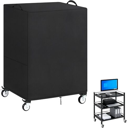 Klmnop AV Cart Cover, Utility Rolling Cart Dust Protection Cover for Metal AV Carts & Media Carts, Foldable Waterproof Oxford Fabric with Drawstring & Snap Straps, 25" L x 19" W x 40" H (Black) in Kuwait