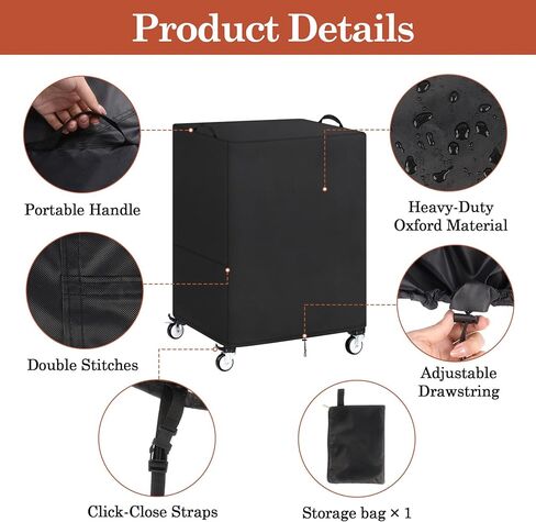Klmnop AV Cart Cover, Utility Rolling Cart Dust Protection Cover for Metal AV Carts & Media Carts, Foldable Waterproof Oxford Fabric with Drawstring & Snap Straps, 25" L x 19" W x 40" H (Black) in Kuwait