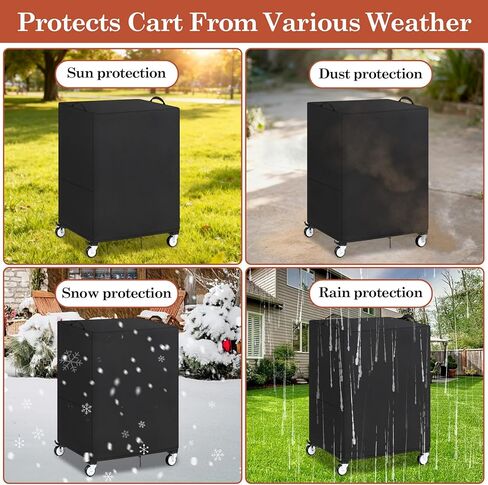 Klmnop AV Cart Cover, Utility Rolling Cart Dust Protection Cover for Metal AV Carts & Media Carts, Foldable Waterproof Oxford Fabric with Drawstring & Snap Straps, 25" L x 19" W x 40" H (Black) in Kuwait