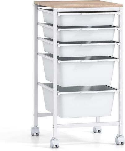 BECOMFORT 10-Drawers Rolling Utility Cart, Storage Cart on Wheels, Teacher Classroom Organizers with Wooden Tabletop & Lockable Wheels, Mobile Trolley Craft Cart for Art Paper Tools School Office in Saudi Arabia