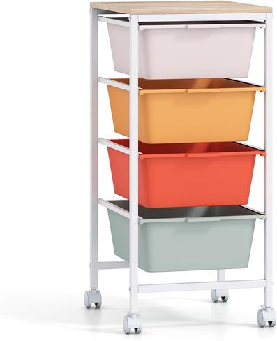 BECOMFORT 10-Drawers Rolling Utility Cart, Storage Cart on Wheels, Teacher Classroom Organizers with Wooden Tabletop & Lockable Wheels, Mobile Trolley Craft Cart for Art Paper Tools School Office in Saudi Arabia