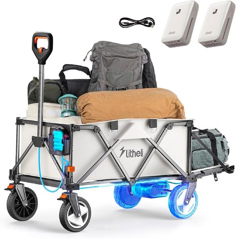 Litheli Electric Wagon Cart with 2 Battery, All-Terrain Wheels & Variable Speed | 200L Capacity, 300 lbs Heavy-Duty Utility Wagon for Camping Beach Garden Shopping in Saudi Arabia