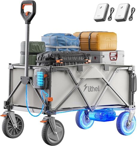 Litheli Electric Wagon Cart with 2 Battery, All-Terrain Wheels & Variable Speed | 200L Capacity, 300 lbs Heavy-Duty Utility Wagon for Camping Beach Garden Shopping in Saudi Arabia