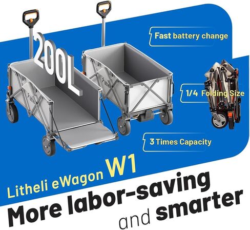 Litheli Electric Wagon Cart with 2 Battery, All-Terrain Wheels & Variable Speed | 200L Capacity, 300 lbs Heavy-Duty Utility Wagon for Camping Beach Garden Shopping in Saudi Arabia