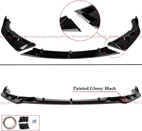 V2 JDM 3PC GT Style مطلي باللون الأسود اللامع طقم مصد الشفاه الأمامي متوافق مع 2021 2022 Honda Accord EX LX Touring Sport جميع الموديلات in Kuwait