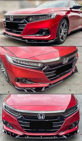 V2 JDM 3PC GT Style مطلي باللون الأسود اللامع طقم مصد الشفاه الأمامي متوافق مع 2021 2022 Honda Accord EX LX Touring Sport جميع الموديلات in Kuwait